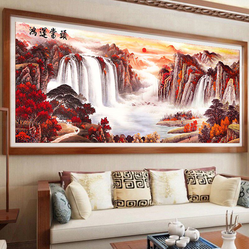 宣绒布钻石画满钻2024新款客厅5d钻石绣鸿运当头贴钻画流水生财