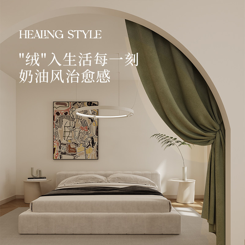 法式绿色绒布窗帘挂钩式遮光2023新款卧室轻奢现代简约客厅复古布
