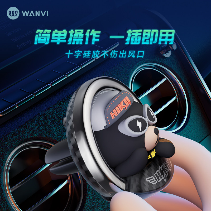玩味哈科熊汽车气氛灯出风口公仔车载香薰中控台音乐节奏灯小摆件