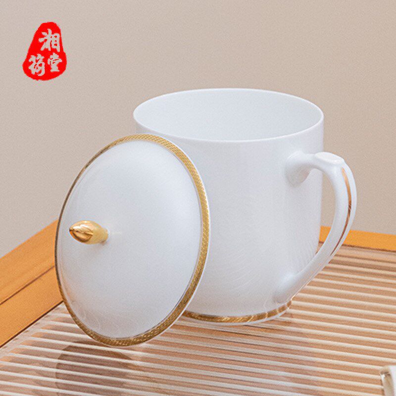 湘筠堂醴陵毛瓷杯茶具釉下陶瓷茶杯带盖高档水杯诗词杯泡茶杯礼品
