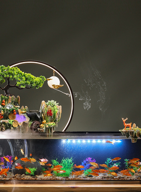 招财流水摆件家居客厅鱼缸循环水生财办公室摆件乔迁礼品自带过滤