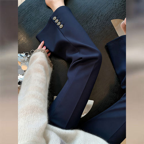 绝美法式蓝色西装长裤女2026新款春季通勤气质高级感窄版百搭裤子