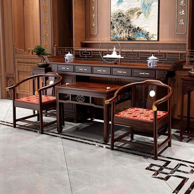 实木新中式中堂六件套农村堂屋供桌佛台条案翘头家用彷古雕花神台