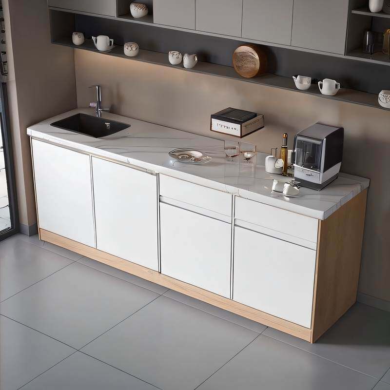 定制水吧台一体柜公司茶水柜大理石台面实木橱柜厨房水槽柜成品发