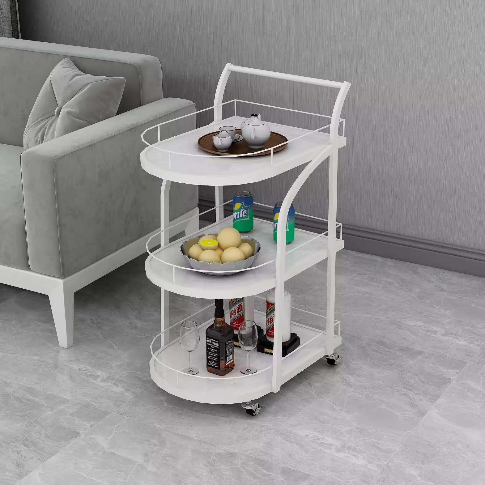 酒店美容院4S店移动小推车送餐车三层酒水车茶水车点心蛋糕车餐厅