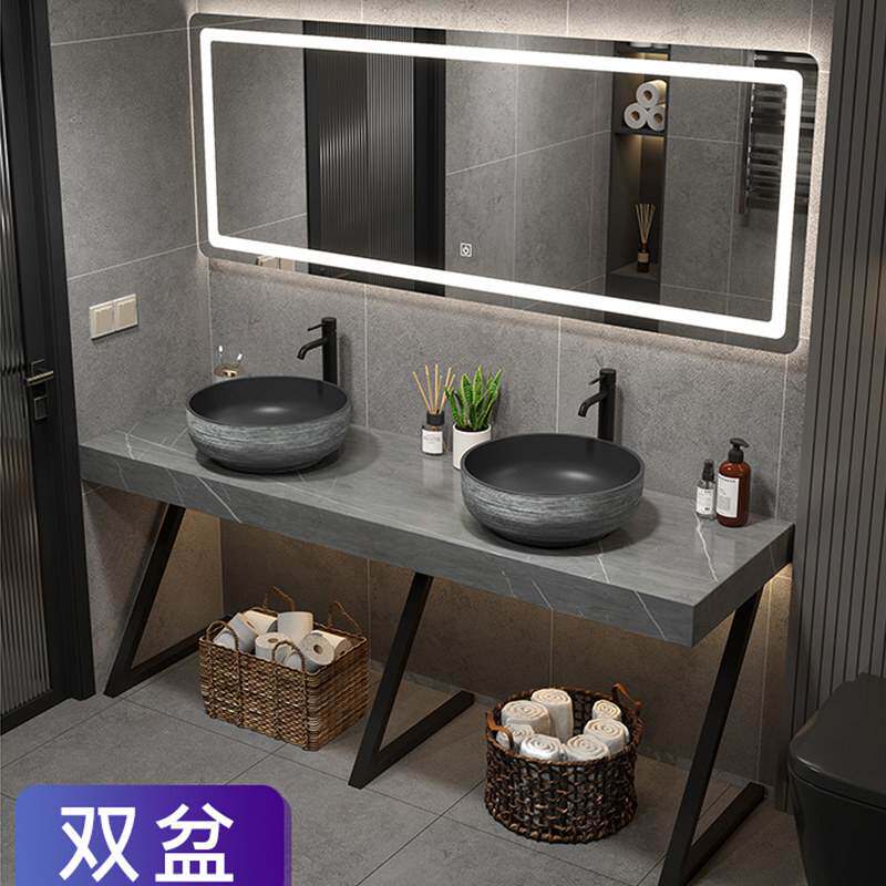 酒店洗脸盆饭店公共卫生间双盆洗手池落地式民宿双人洗漱台面盆