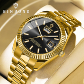 双日历夜光男士 BINBOND新款 手表男钢带防水休闲经典 手表简约男表