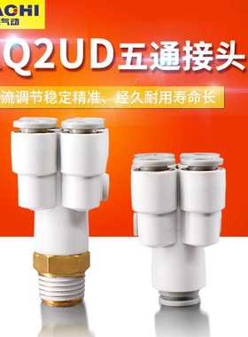 Y型外螺纹变径一进四出五通等径气管快速快插气咀接头KQ2UD高压