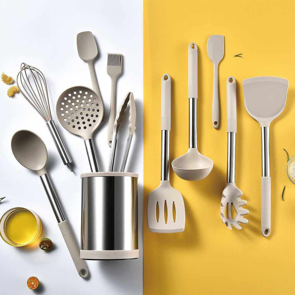 硅胶厨具套装 可旋转收纳桶管柄厨具锅铲汤勺全套厨具不粘锅,厨房/烹饪用具,全套勺铲,淘宝优惠券,粉丝福利购,淘宝优惠卷