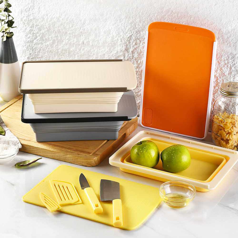 带砧板硅胶可折叠沥水篮家用厨房户外旅行便携洗菜篮水果收纳篮,厨房/烹饪用具,砧板/菜板,淘宝优惠券,粉丝福利购,淘宝优惠卷