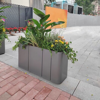 镀锌板金属户外不锈钢花箱制作黑色街道咖啡厅花槽长方形铁艺花盆