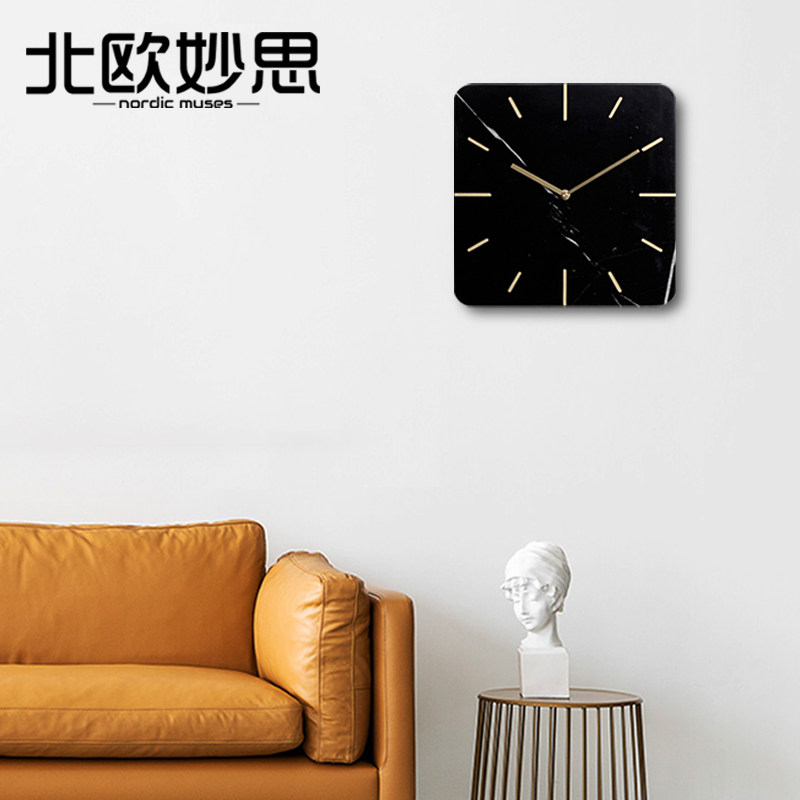 北欧风格创意个性时尚家用挂钟 网红大理石卧室少女心简约石英钟