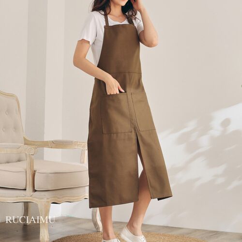 网红开叉围裙工作服陶艺画画花店发型师女服务员帆布男定制LOGO印