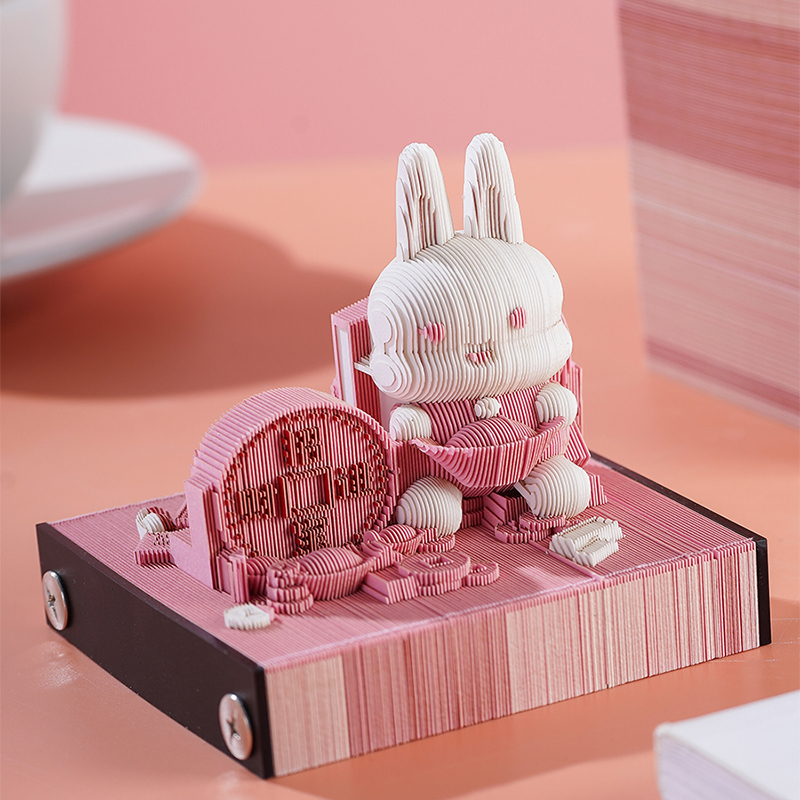 卡通可爱萌小兔3d立体纸雕便签纸创意摆件便利贴新颖精美礼物礼品