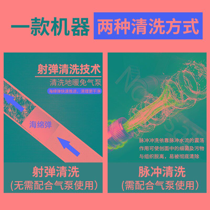 地暖射弹脉冲清洗机多功能热水器自来水管道地热海绵水弹清洗设备
