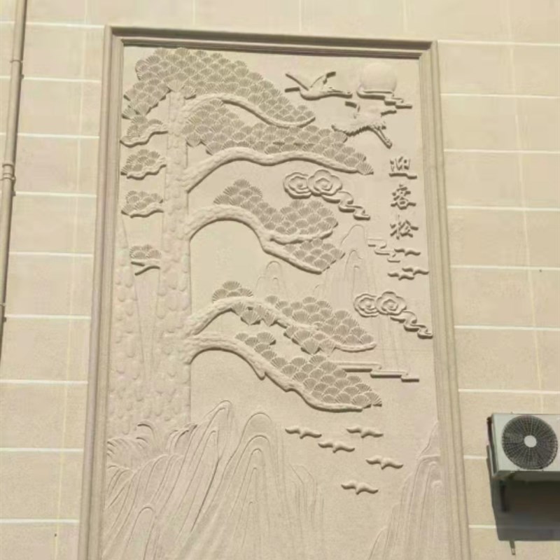 别墅外墙浮迎客松荷图饰泡沫浮雕角线条