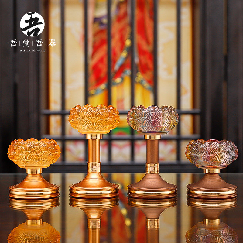 折结缘琉璃琥珀古沉莲蜡烛底座 酥油灯烛台蜡烛灯座