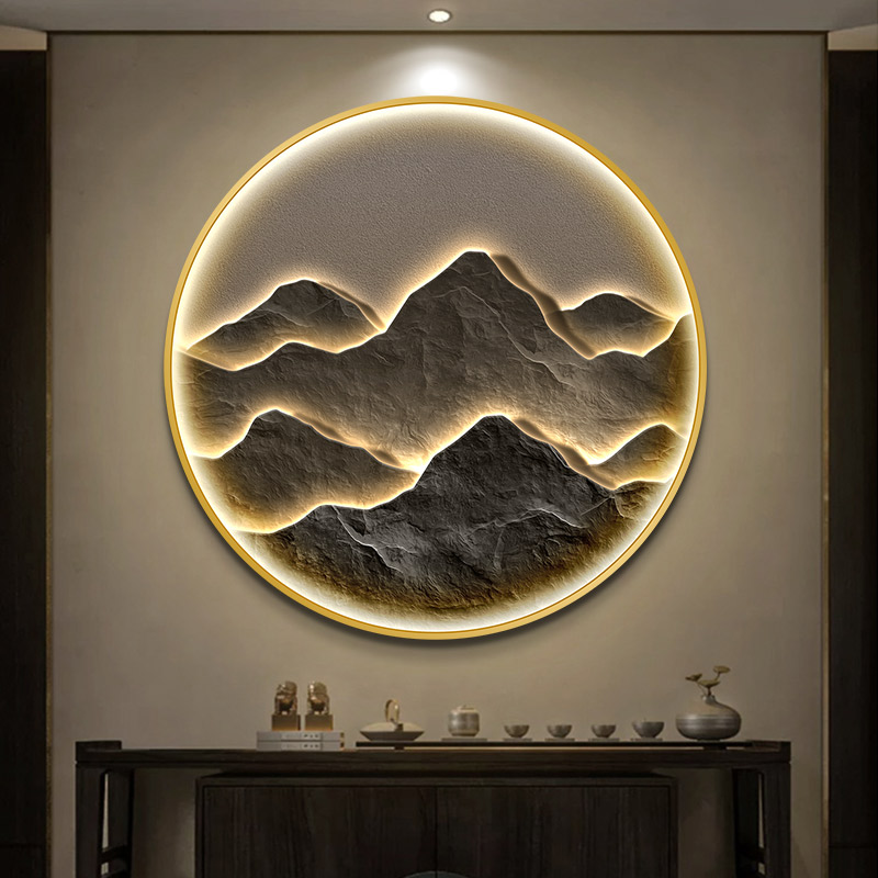 背有靠山玄关装饰画现代轻奢客厅灯画入户走廊过道挂画圆形感应画图片