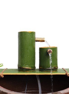 竹子流水摆件鱼缸石槽喷泉水景水缸造景水循环竹筒流水器客厅养鱼