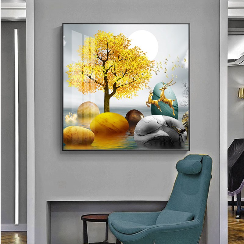 轻奢现代简约客厅装饰画单幅饭厅背景墙 卧室壁画挂画麋鹿饭厅图片