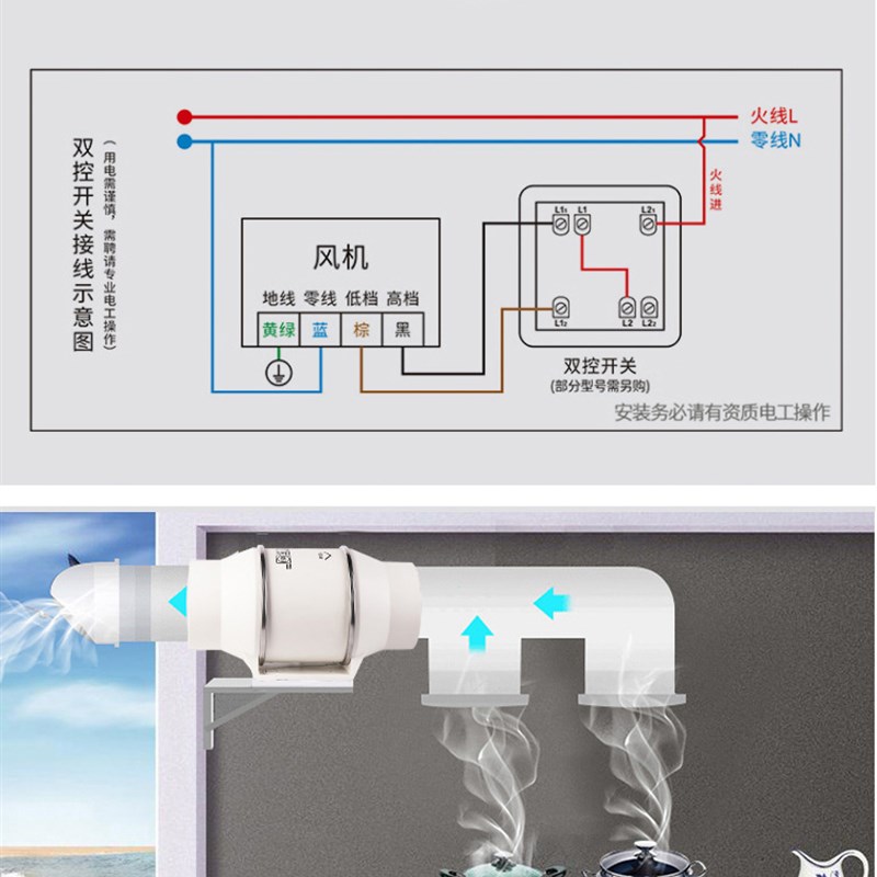 家用管道4 6 8寸强力通风厨房油烟非静音抽风机卫生间换气排气扇
