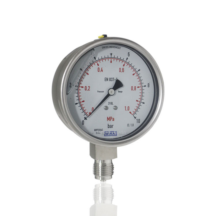 石化用全钢耐振充油不锈钢压力表注油316L径向YN100BF 1MPA G1/2