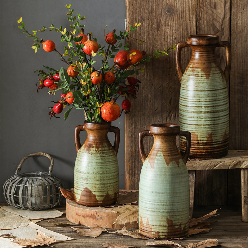 复古做旧陶瓷双耳花瓶摆件田园大号家居客厅床头花器艺术简约装D&,模玩/动漫/周边/娃圈三坑/桌游,文化/体育周边,淘宝优惠券,粉丝福利购,淘宝优惠卷