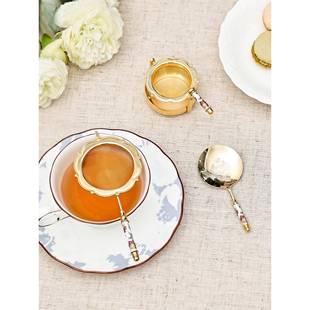 日本Minton明顿家用金色茶勺骨瓷编织茶滤高档茶具茶漏滤茶器套装