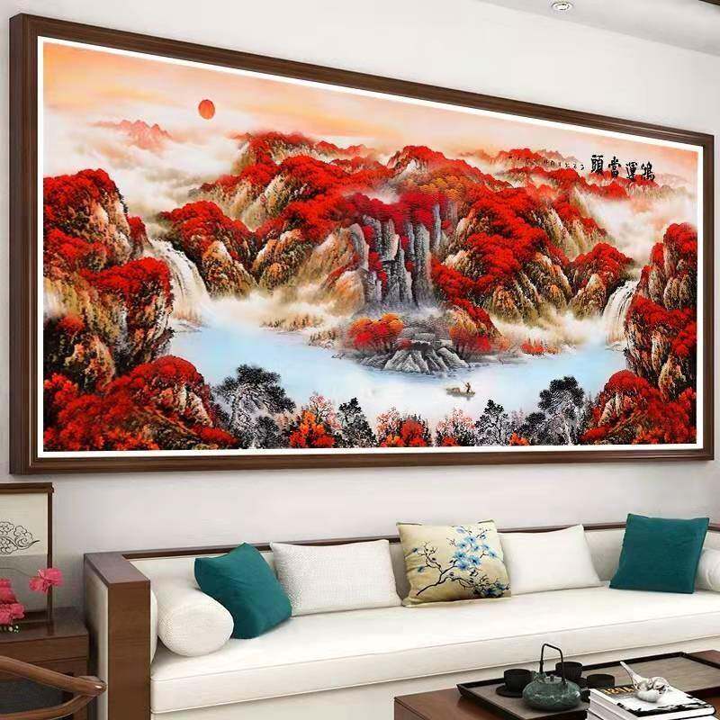 鸿运当头钻石画成品十字绣纯手工满绣新款客厅办公室大幅山水挂画
