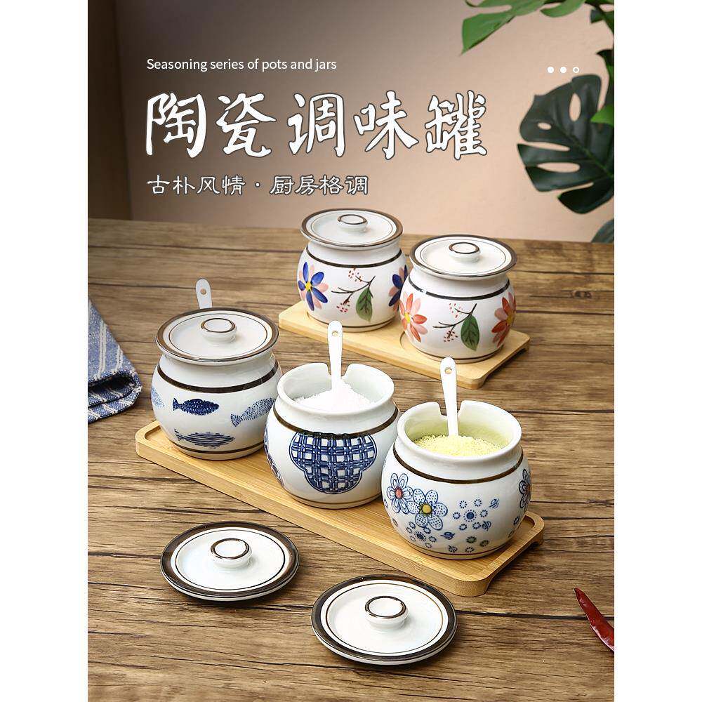高温釉下陶瓷有盖调味罐家用调味罐组合套装可倒油辣椒罐盐罐
