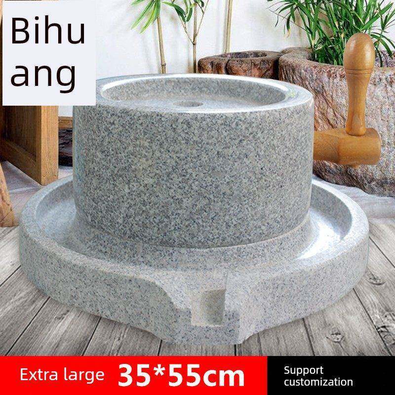 特大型天然麻石雕手工家用商用手摇35*55cm老石米卷豆浆研磨机