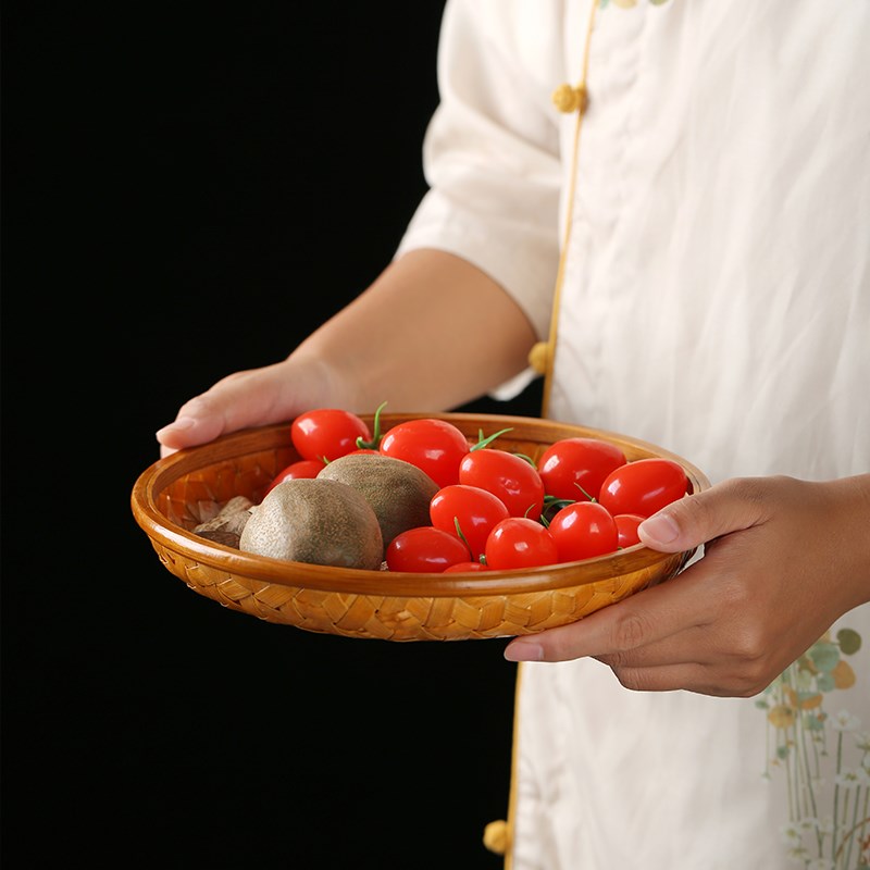 中式手工竹编果盘果篮客厅家用茶几茶具收纳篮坚果零食糖果收纳筐