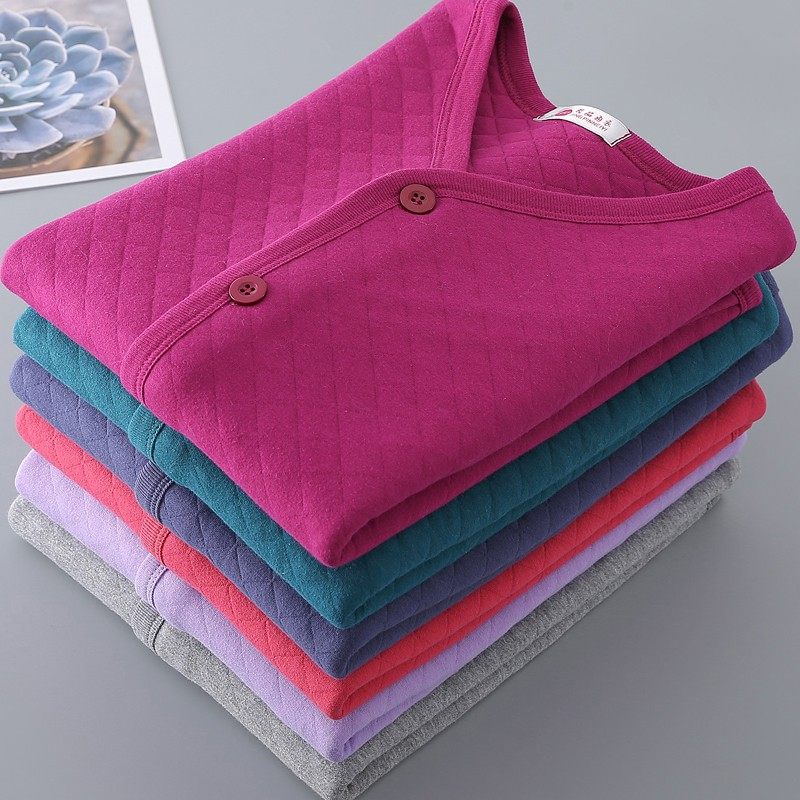 中老年女士纯棉三层保暖开衫马甲砍袖背心妈妈系扣开襟棉马甲内衣