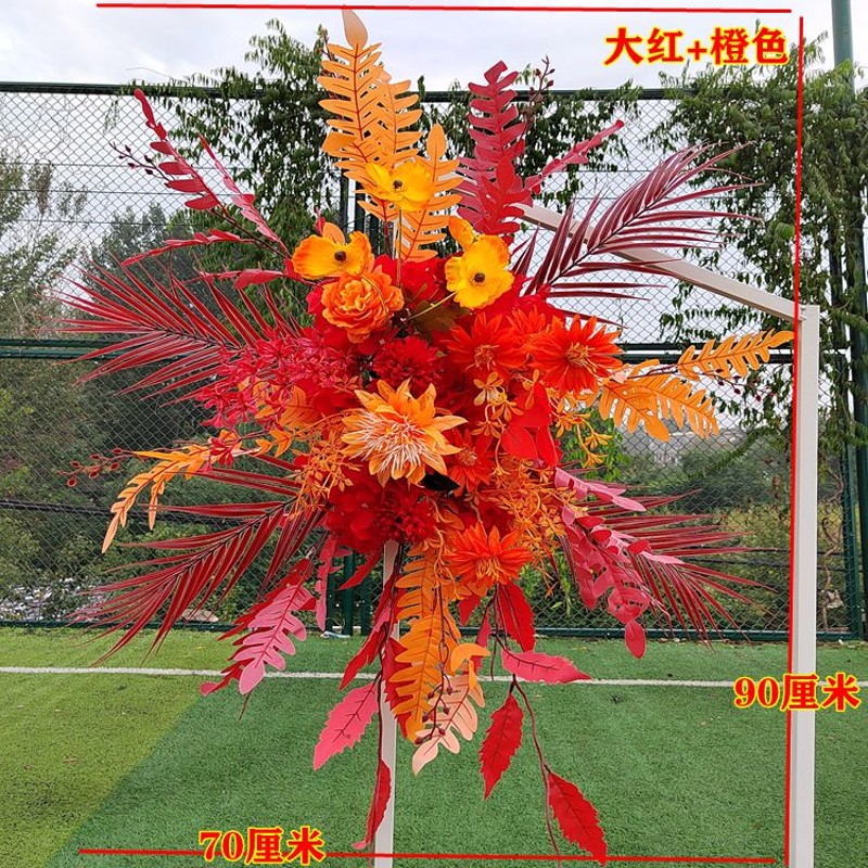 婚庆路引花大红系盆花T台舞台背景迎宾花艺婚礼堂花点高档宴会厅