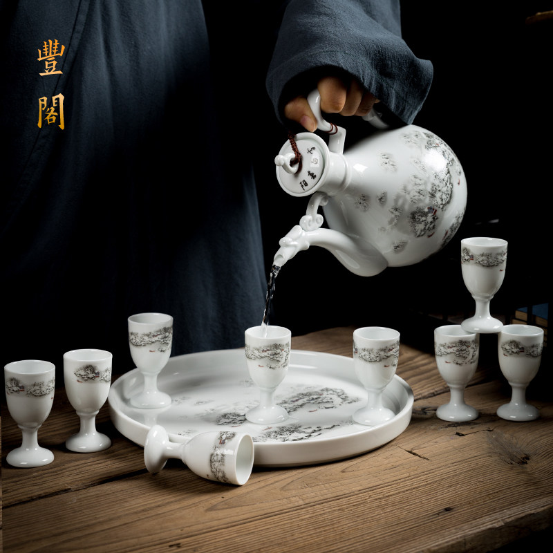 陶瓷酒具套装家用中式分酒器仿古宫廷酒壶高脚杯白酒杯整套小酒盅