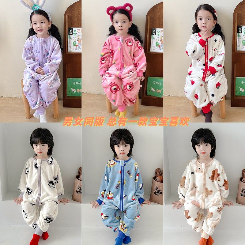 男童连体睡衣珊瑚绒儿童秋冬款保暖睡袋加厚宝宝法兰绒家居服卡通
