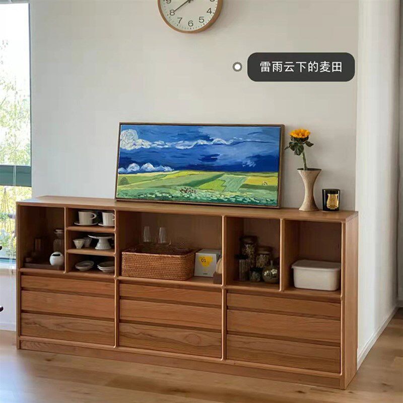日式白橡木实木书柜落地书橱樱桃木书架组合原木储物收纳柜