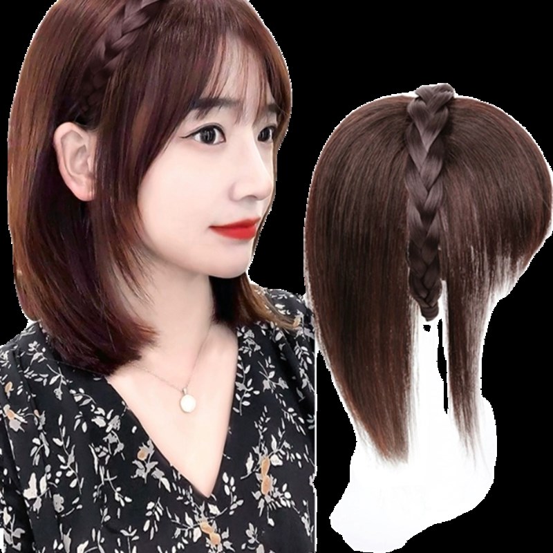 真发辫子发箍刘海一体式假发片前额头顶遮盖白发鱼骨辫碎齐假刘海