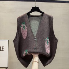 开衫v领针织马甲背心女2024秋冬新款宽松外穿马夹大码毛衣坎肩潮