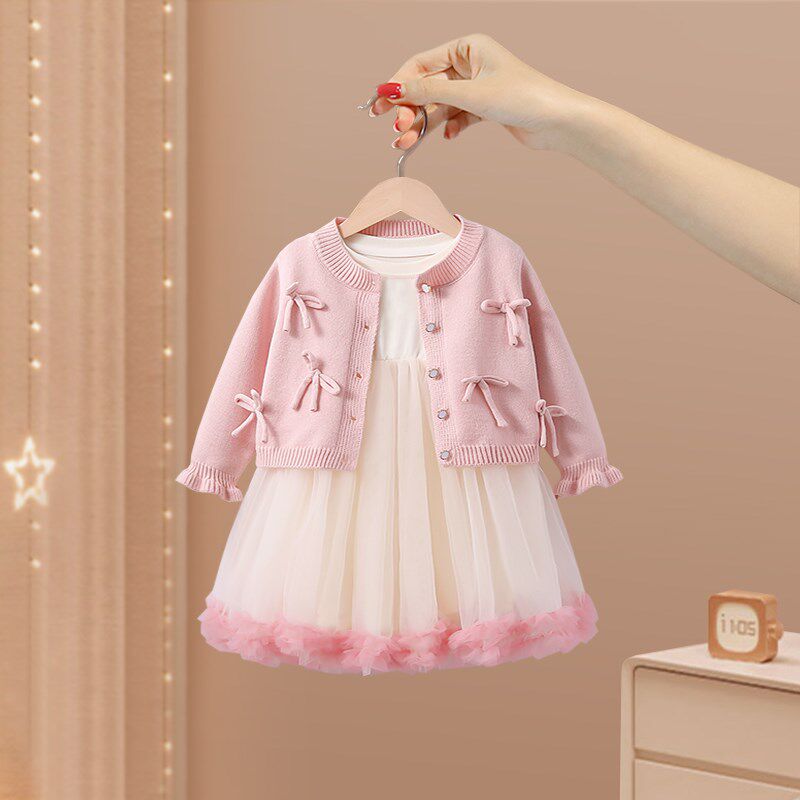 女童连衣裙春秋季2025新款宝宝周岁礼服洋气春装针织小儿童公主裙