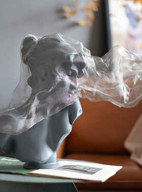 金属面纱女孩艺术雕像北欧软装饰品摆件玄关客厅轻奢创意人物雕塑