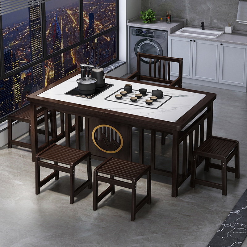 阳台喝茶桌椅组合中式实木办公室家用小户型茶几泡茶台烧水壶一体