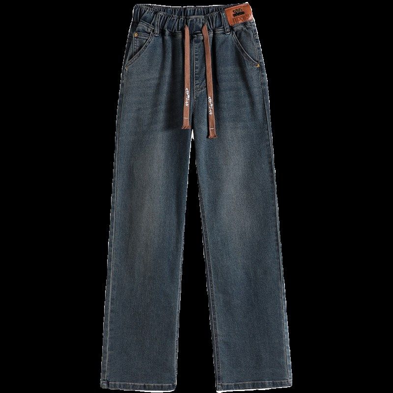 高腰牛仔直筒裤女2024春秋新款加长版高个子窄版复古阔腿裤松紧腰