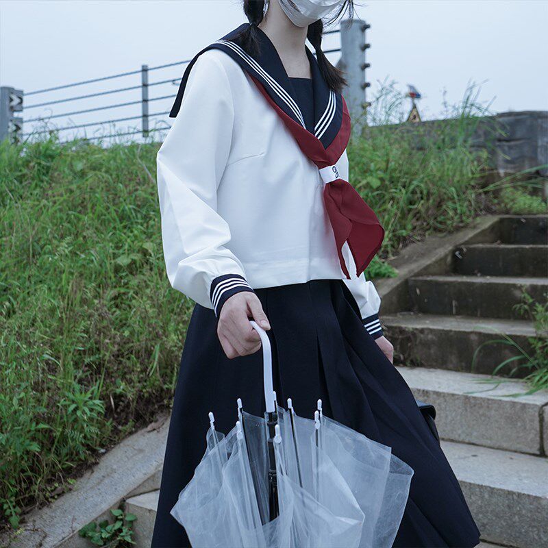 樱花家族jk制服【白身绀领白三本】基础款水手中间冬服长袖套装女
