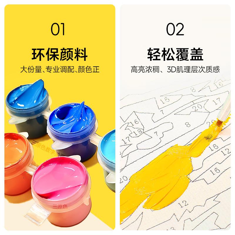 数字油画diy填充手工画画肌理画手绘涂色解压填色画油彩画 白玫瑰