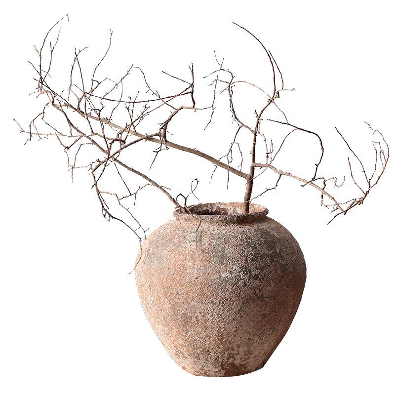 手工粗陶花器做旧仿出土陶罐景德镇陶艺花瓶日式茶室禅意花盆定款