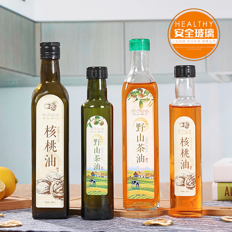 橄榄油香油瓶子玻璃油壶圆方形家用商用油瓶防漏山茶核桃礼盒密封