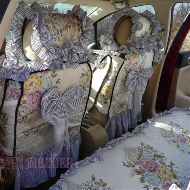 订制欧式杭绣女神全包通用汽车坐垫四季女士蕾丝布花边汽车座垫套