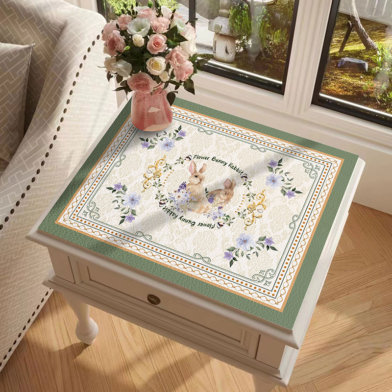 梦幻花园兔防水皮革免洗牀头柜垫滚筒洗衣机防尘盖布免洗可定制