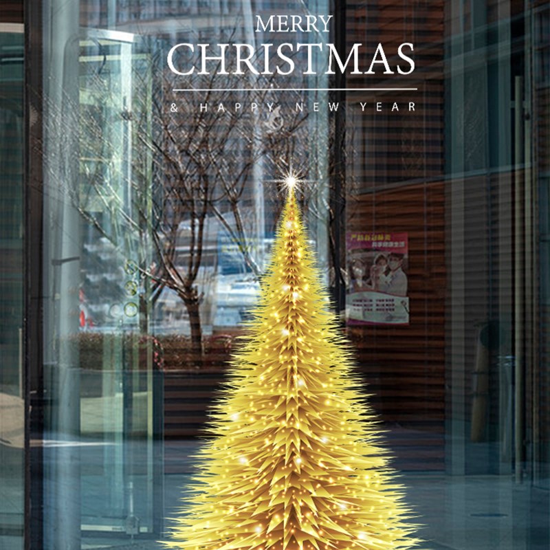 炫彩松针耶诞树耶诞节装饰橱窗玻璃贴纸服装饰品商场酒店静电贴画